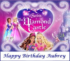 a happy birthday card with barbie and princesses