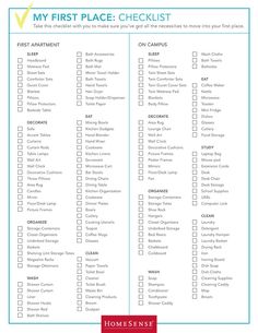 a printable checklist with the words, my first place checklist on it