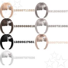 four different styles of wigs with numbers on them