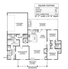 the floor plan for a two bedroom, one bath house with an attached garage and laundry room