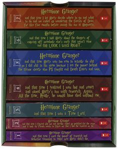 a set of four books with the names of each book on them, all in different colors