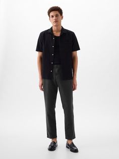 Linen-Cotton Trousers in Slim Fit Gap Linen Pants For Spring, Gap Linen Spring Pants, Casual Linen Pants By Gap, Spring Gap Linen Pants, Gap Cotton Bottoms With Straight Hem, Gap Relaxed Fit Cargo Pants, Casual Linen Pants With Button Closure, Gap Linen Bottoms With Pockets, Summer Linen Pants With Button Closure