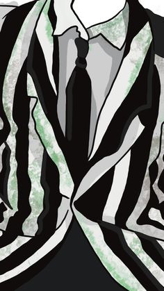 a black and white drawing of a man's shirt with green stripes on it