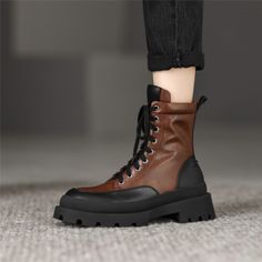 As low as $69.99 Patchwork Boots, Combat Style, Riding Boot, Lace Up Heels, Shoe Size Chart, Lace Up Flat, Vintage Lace, Flat Shoes, High Quality Leather