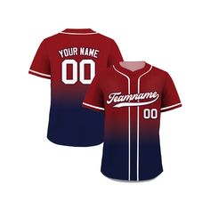 a women's red and blue baseball jersey with the name, your name on it