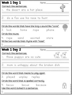 the worksheet for reading and writing words in english, with pictures on it