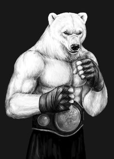 a drawing of a polar bear with his hands in his pockets and holding a coin