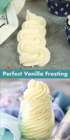 vanilla frosting in a glass jar next to cupcakes