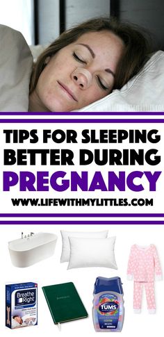 a woman laying in bed with the words tips for sleeping better during pregnancy