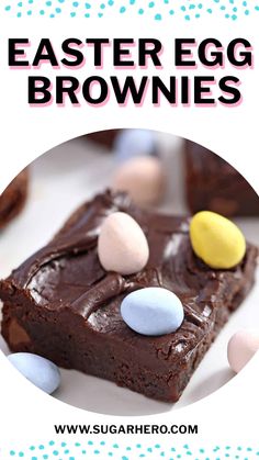 an easter egg brownie with chocolate frosting and candy eggs