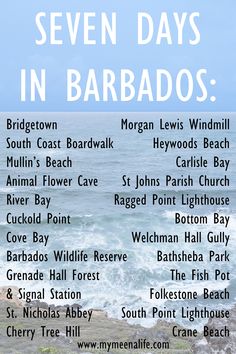 seven days in barbados poster with the names and dates for each event on it