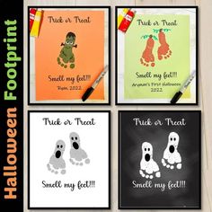 four halloween cards with handprints on them