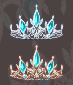 two tiaras with blue stones on them