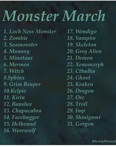 the monster march list is shown in green