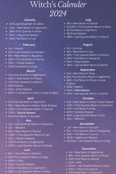 Explore the Witch's Calendar 2024 with Full Moons, New Moons, Last Quarter Moons, First Quarter Moons, Sabbats, and Zodiac Seasons. Find Moon Dates, Moon Calendar, Astrological Dates, and Astrological Calendar 2024 for a celestial journey. #mooncalendar2024printable #january2024mooncalendar #moon phasesposter #lunarcycle # September Witch Calendar, New Moon Calendar 2024, Witch’s Calendar, Full Moon April 23 2024, Witches Calendar 2024, Wiccan Holidays 2024, 2025 Witchy Calendar, Witch Calendar Sabbats 2024, 13 Moon Calendar