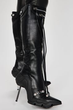 Available In Black. Knee High Boots Pointed Toe Hardware Detail Zipper Detail Stiletto Heel Imported | Won't Ask Twice Knee High Boots in Black size 11 by Fashion Nova Casadei Boots, Costume Boots, Black Knee High Boots, Fur Boots, Zipper Detail, Stiletto Heel, Knee High Boots, High Boots, Black Boots