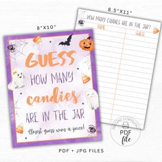 two halloween cards with the words guess how many candles are in the jar