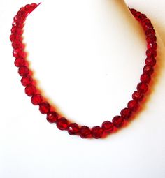 Retro Red Translucent Shorter Length Acrylic Beads Necklace 123020 Bright red Acrylic Beads Festive and 17 inches long Red Faceted Round Necklaces, Red Faceted Round Necklace, Red Beaded Necklaces For Parties, Red Round Bead Necklaces For Christmas, Red Single Strand Crystal Necklace With Round Beads, Red Crystal Necklace With Single Strand Round Beads, Red Faceted Crystal Necklaces For Jewelry Making, Red Faceted Beaded Necklaces With Round Beads, Red Beaded Necklaces With Faceted Beads