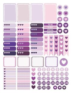 purple and pink heart stickers for plannering, scrapbooking or crafting