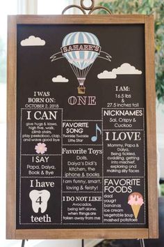 a chalkboard sign with an air balloon on it