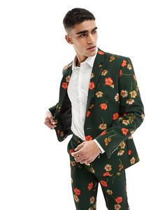 Suit jacket by ASOS DESIGN Suits you Floral design Notch lapels Padded shoulders Single button fastening Slim fit Men Colorful Suit, Male Wedding Guest, Floral Suit Men, Flamingo Suit, Floral Suit Jacket, Flower Suit, Floral Suit, Floral Turtleneck, Formal Dress Code