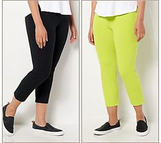 Build a summer wardrobe you can feel confident about with this set of two Women with Control(R) crop pants. Fashioned from a smoothing blend of cotton and spandex, these straight-leg pants flatter your figure in a cropped length that's perfect for warm weather. They're your go-to, wear-anywhere, with-anything pants!  Made with 14% spandex, these curve-hugging crop pants hold you in at the waist and rear to help smooth out your silhouette--so you can take on the day in confidence. The shortened l Mom Pants, Flattering Pants, Weather Wear, Crop Pants, Knit Crop, Hold You, Cropped Leggings, Feel Confident, Straight Leg Pants