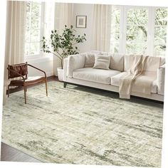 a living room filled with furniture and a large rug on top of a wooden floor