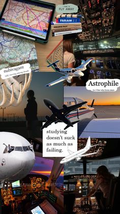 an airplane is shown with many different images