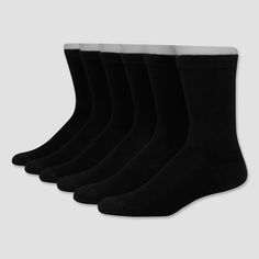 The Hanes Premium Men's X-Temp Crew Socks come in a convenient 6pk. Featuring X-Temp technology and ventilated mesh, these socks keep your feet dry, cool and comfortable. These crew length socks wick moisture away from your skin and with a cushioned foot bottom, you'll never want to take them off. Best of all, they have our Comfort Toe seam, which is our most comfortable seam ever. Available in a black pack and a white pack, sizes 6-12. Durable Black Socks For Winter, Durable Sports Socks In Black, Durable Black Sports Socks, Comfortable Durable Black Socks, Black Sporty Socks, Black Antimicrobial Comfortable Socks, Black Antimicrobial Socks, Comfortable Antimicrobial Black Socks, Crew Socks