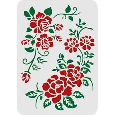 a red and green flower design on a white background