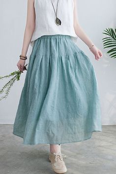 Plus Size-Cotton Linen Solid Color Skirt Double Layer A-line Skirt Material: Cotton Linen Pattern: Solid Color Season: Spring. Summer. Fall Non-stretch Solid Color Tiered Skirt, Summer Full Skirt In Solid Color, Casual Plain Maxi Skirt For Spring, Flowy Spring Skirt In Solid Color, Spring Plain Flowy Skirt, Solid Color Tiered Skirt With Pockets, Non-stretch Solid Color Skirt For Spring, Light Blue Lined Casual Skirt, Non-stretch Light Blue Summer Skirt