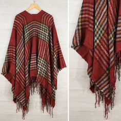 This Cozy Plaid Shawl Wrap Is Perfect For Cold Weather And Is A Great Autumn And Fall Companion For Your Winter Wardrobe! :-) Super Soft Material, Fringe Hem, A Seasons Must Have Fashion Accessory Can Be Worn Many Different Ways, Very Versatile. It Fits Everybody! The Perfect Gift For This Holiday Season Too! New And Still In A Sealed Bag Welcome To Check My Closet And Bundle Up For Bigger Discount! :-) Winter Shawls And Wraps, Winter Shawls, Sleeveless Kimono, Lace Shrug, Plaid Shawl, Red Black Style, Blanket Shawl, Winter Shawl, Animal Print Scarf