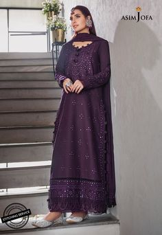 FABRIC: LAWNCOLOR: PURPLE PRODUCT DETAILS Iqra Aziz makes one skip a beat donning this deep purple ensemble encrusted with mirrored 7mm sequins used in typical chickankari pattern sprawled on premium lawn base topped with diaphanous chiffon heavily decked dupatta and solid dyed pants in same shade.DESIGN DETAILS:1 Embroidered Neckline2 Embroidered Sleeves0.5 Meters Dyed Lawn for Sleeves30” Daman Border Front30” Daman Border Back1.25 Meters Embroidered Botis For Front1.25 Meters Embroidered Botis Elegant Purple Dabka Salwar Kameez, Purple Long Sleeve Sets With Mirror Work, Formal Purple Salwar Kameez With Resham Embroidery, Formal Purple Salwar Kameez With Dabka Work, Formal Purple Sets With Dupatta, Eid Sequinned Purple Sets, Eid Purple Sequin Sets, Purple Sequined Sets For Eid, Purple Embellished Sharara For Eid