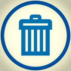 a blue trash can in a circle on a white background