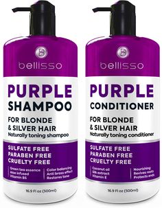 PRICES MAY VARY. GOODBYE BRASSY: Make brassy orange and yellow discolorations a thing of the past with Bellisso’s purple shampoo and conditioner set; Our toner for blonde hair restores even color tone for both men and women; Achieve a more natural looking appearance with this blonde shampoo and conditioner GRAY, SILVER AND BLONDE: Go beyond a blonde hair toner treatment with a color balancing solution that also works on silver, gray and naturally white hair; Bellisso’s conditioner and silver sha Toner For Bleached Hair, Silver Hair Shampoo, Toner For Blonde Hair, Purple Shampoo For Blondes, Blonde Silver, Baking Soda For Hair, Shampoo For Gray Hair, Purple Shampoo And Conditioner, Silver Shampoo