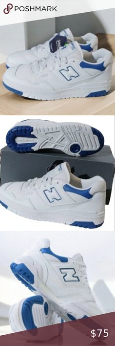 New Balance 550 Men's 9 / Women 10.5. New With box. White and blue color..Origi N Logo, Balance 550, Blue Color, Branding, Leather