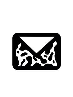 an email envelope with black and white spots on the front, as well as a cow's tail