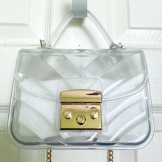 Super Cute “Quilted” Look But Is A Clear, See-Through Bag! Perfect For Attending Sporting Events, Graduations, Or Anywhere They Require Transparent Bags. Hardware Is Gold-Toned. Elegant Crossbody Bag With Clear Strap, Elegant Crossbody Shoulder Bag With Clear Strap, Elegant Party Shoulder Bag With Clear Strap, Mcm Purse, Transparent Bags, Spike Bag, Kate Spade Crossbody Purse, Navy Sneakers, Grey Bag