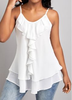 Color:White;Size:S;Size:M;Size:L;Size:XL;Size:XXL;Package Contents:1 X Camisole Top;Style:Sexy Club; How To Style Crop Tops, Women Shirt Designs, Sleeveless Tops Summer, Trendy Tops For Women, Trendy Fashion Tops, Stylish Pants, Lovely Tops, Trendy Tops, Tops For Women