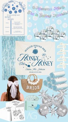 a collage of different items and designs for a bridaly themed wedding or baby shower