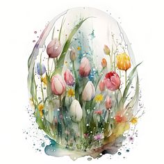 watercolor painting of flowers in a bubble