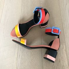 Pierre Hardy Color Block Leather Sandals New With Box And Dust Bag Multicolor Open Toe Modern Heels, Modern Multicolor Open Toe Heels, Bold Leather Open Toe Sandals, Multicolor Block Heel Sandals For Formal Occasions, Designer Multicolor Ankle Strap Sandals, Modern Multicolor High Heel Sandals, Modern Multicolor Open Toe Sandals, Formal Multicolor Block Heel Sandals, Multicolor Leather Sandals With Buckle Closure