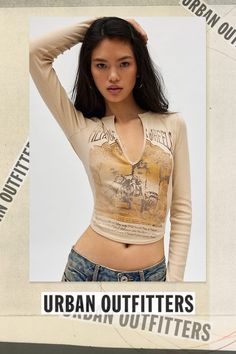 Ecote long sleeve tee in a slim & cropped fit. Designed a shrunken ribbed knit and features a split plunging v-neckline, long sleeves and a boho graphic across the front. Find it only at Urban Outfitters. Features Ecote Tori boho graphic long sleeve tee Fitted graphic tee Shrunken ribbed knit Split v-neckline with long sleeves Vintage-wash boho graphic across the front Slim fit Cropped length Easy pull-over style UO exclusive Content + Care 60% Cotton, 40% polyester Machine wash Imported Size + Light Aesthetic, Winter Clothes, Small Chest, Graphic Long Sleeve, Aesthetic Outfits, Long Sleeve Tee, Ribbed Knit, Graphic Tee, Urban Outfitters