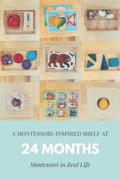 montessori - inspired shelf at 24 months in real life with text overlay