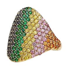 Syna Yellow Gold Rainbow Ring with Emeralds and Multicolor Sapphires For Sale Yellow Multi-stone Sapphire Ring, Luxury Multicolor Multi-stone Sapphire Ring, Multicolor Sapphire Multi-stone Ring, Multicolor Multi-stone Sapphire Ring, Multicolor Sapphire Ring In Fine Jewelry Style, Multicolor Brilliant Cut Sapphire Diamond Ring, Multicolor Brilliant Cut Round Sapphire Ring, Fine Jewelry Multicolor Diamond Ring With Brilliant Cut, Multicolor Sapphire Ring With Brilliant Cut