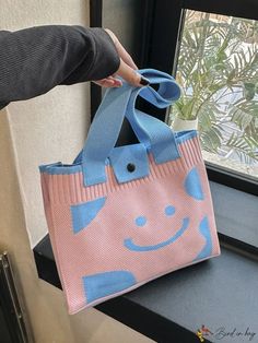 BirdinBag - Stylish Womens Crocheted Beach Shoulder Bag: Spacious with Smiling Face Design Cartoon Composition, Bags Pattern, Table Layout, Face Pattern, Crochet Shoulder Bag, Details Pictures, Smiling Face, Word Wrap, Crochet Bag Pattern