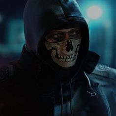 a man in a black hoodie with a skull painted on his face