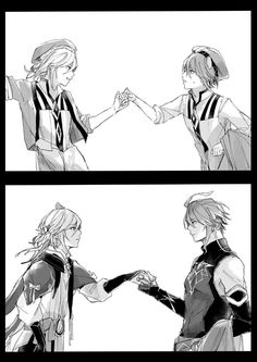 two anime characters shaking hands with each other