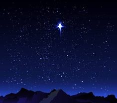 a night sky with stars and mountains in the foreground as well as a bright star above it