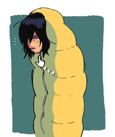 a drawing of a person wrapped in a sleeping bag